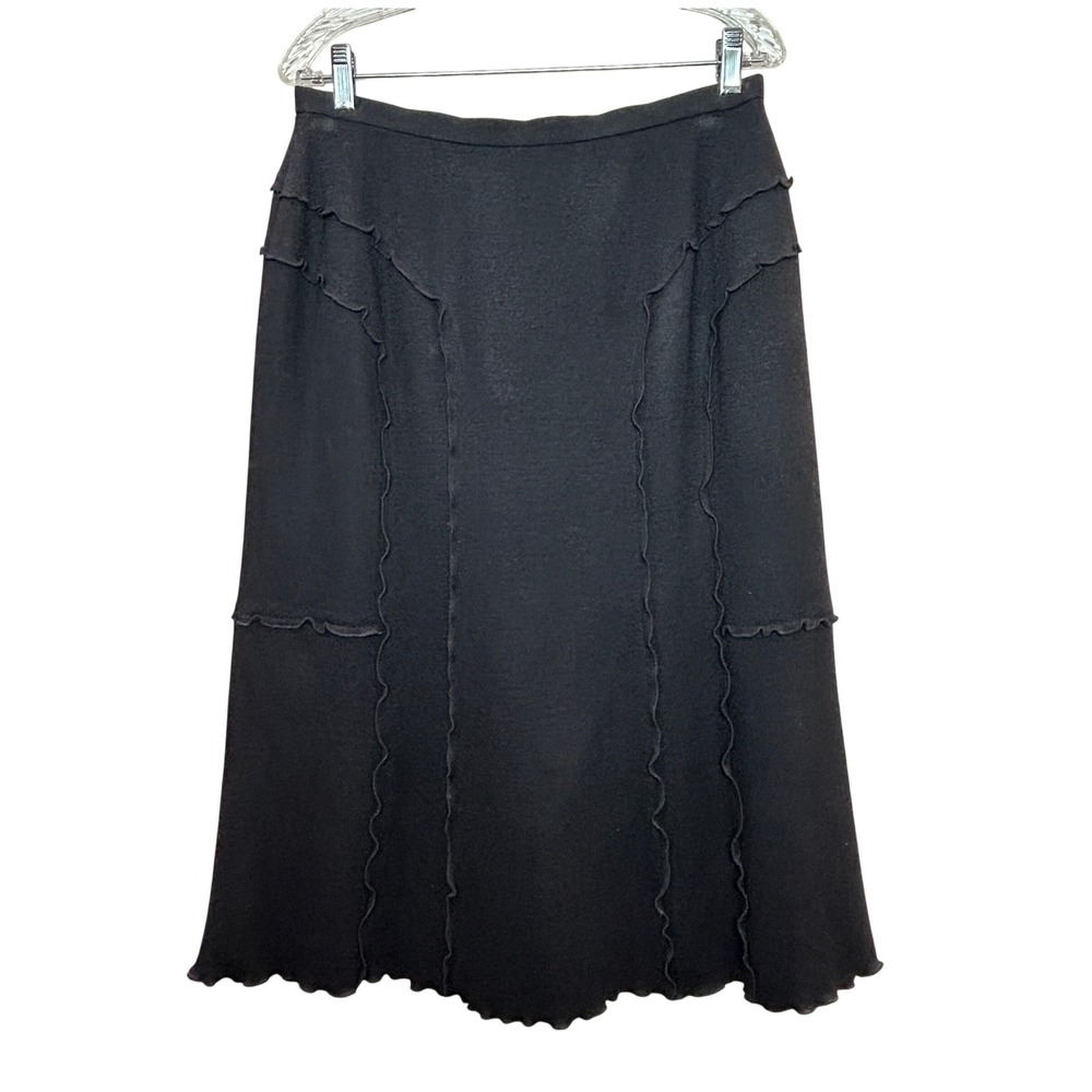 Paneled Midi Skirt Womens 12 Black Wool Blend Lettuce Edge Trim Whimsigoth Goth